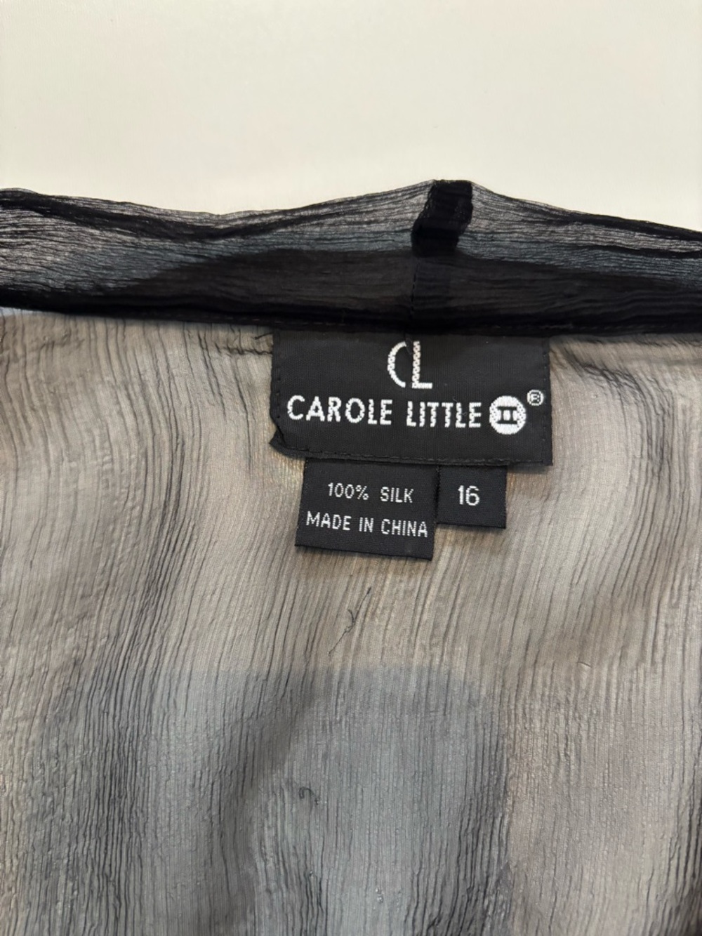 Carole Little Women’s Silk Sheer Embroidered Blouse Size 16 Black Floral Boho - Picture 6 of 10